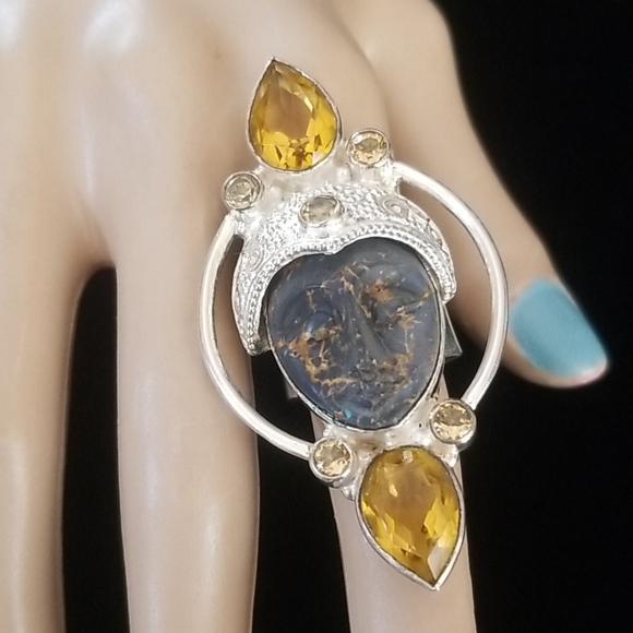 Vintage Sajen Goddess Sterling Silver and Citrine Ring SZ 7 3/4 - Picture 7 of 16